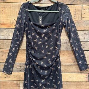 Motel Rocks Navy Floral Long Sleeve Dress